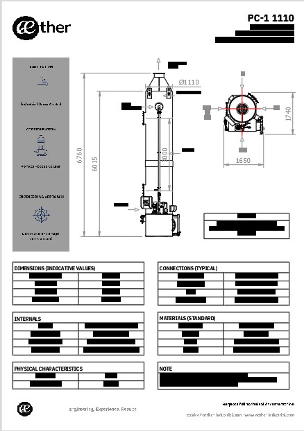 scrubber verticale monostadio disegno di ingombro 1110 mm